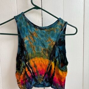 Blue and Orange Muscle Tee Crop Top